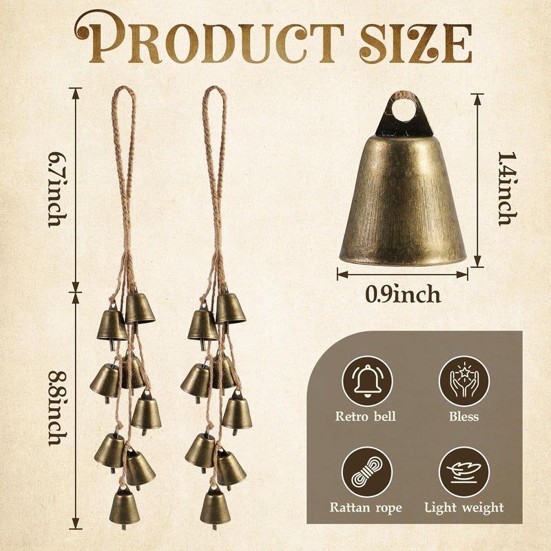 Ausicfen 2 Pack Witch Bells for Door Knob Protection Outdoor Bells Hanging Bells for Door knob Witches Bells Magic Wind Chimes for Home Protection Witch Bells Kit(Rustic) - Image 1